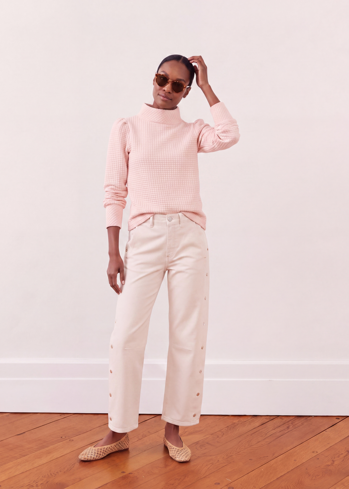 Palace Puff Sleeve Turtleneck in Waffle (Powder Blush)