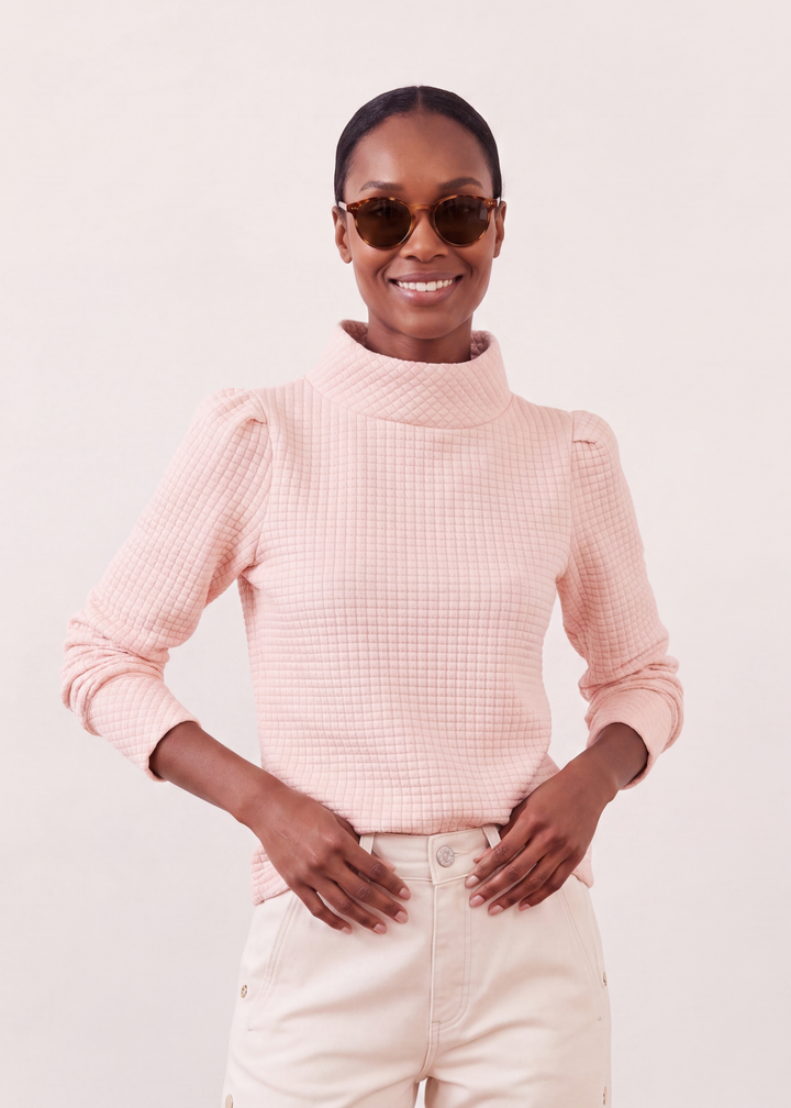 Palace Puff Sleeve Turtleneck in Waffle (Powder Blush)
