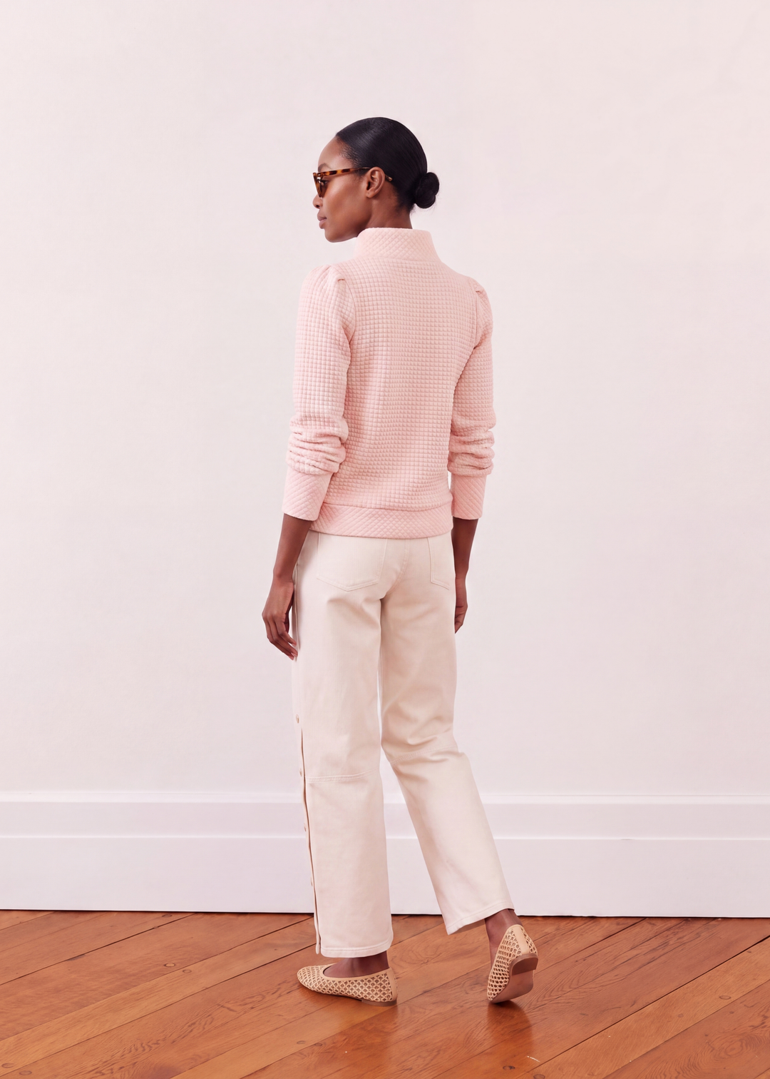 Palace Puff Sleeve Turtleneck in Waffle (Powder Blush)
