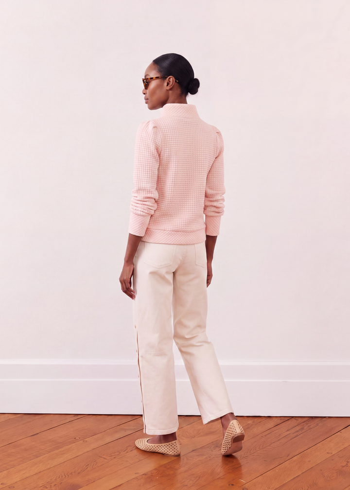 Palace Puff Sleeve Turtleneck in Waffle (Powder Blush)
