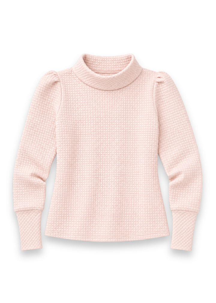 Palace Puff Sleeve Turtleneck in Waffle (Powder Blush)