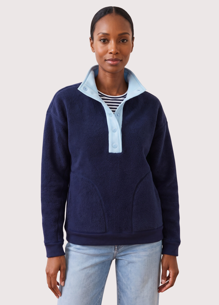 Palomino Pullover in Sherpa Fleece (Navy/Ice Blue)