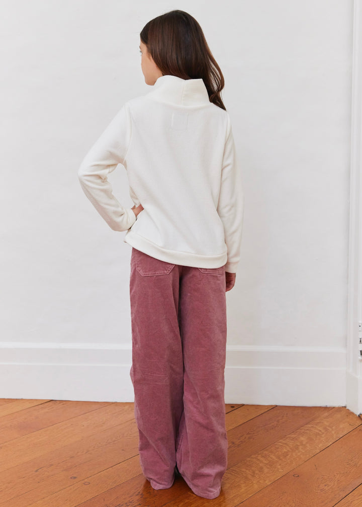 Girls Pippa Turtleneck in Terry Fleece (Cream with Rhinestud Heart)