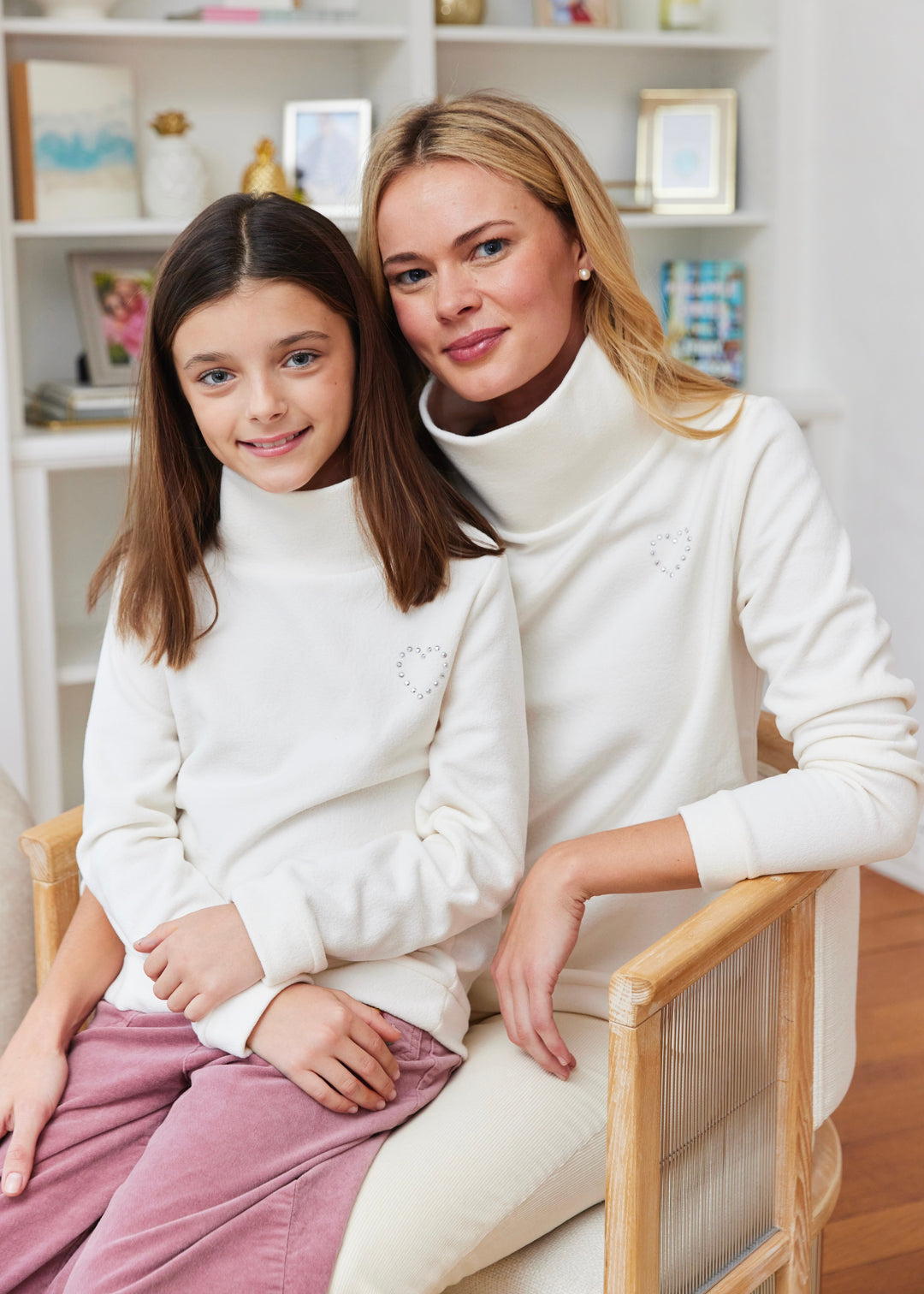 Park Slope Turtleneck in Terry Fleece (Cream with Rhinestud Heart)