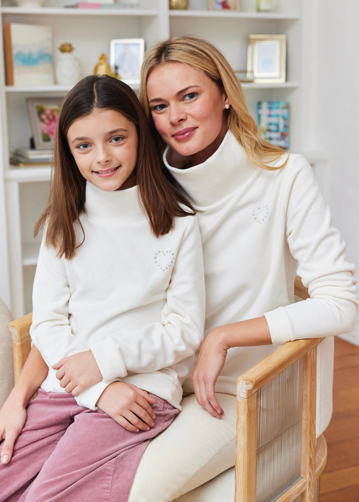 Park Slope Turtleneck in Terry Fleece (Cream with Rhinestud Heart)