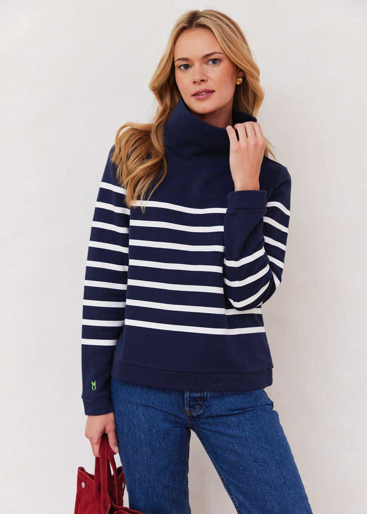 Park Slope Turtleneck in French Terry (Navy/White Placed Stripe)