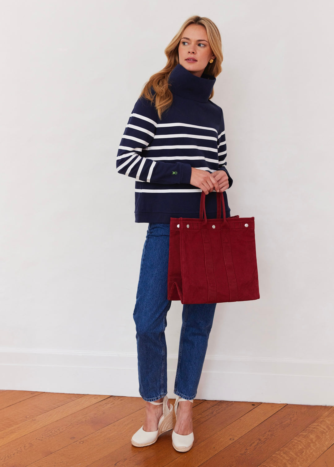 Park Slope Turtleneck in French Terry (Navy/White Placed Stripe)