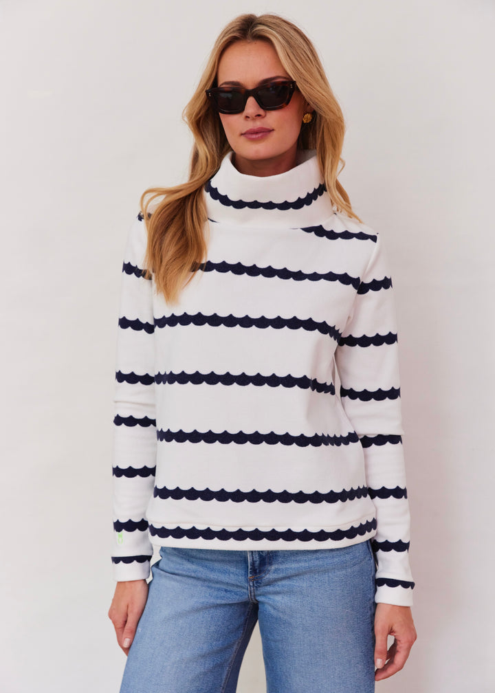 Park Slope Turtleneck in Terry Fleece (Navy Scallop Stripe)
