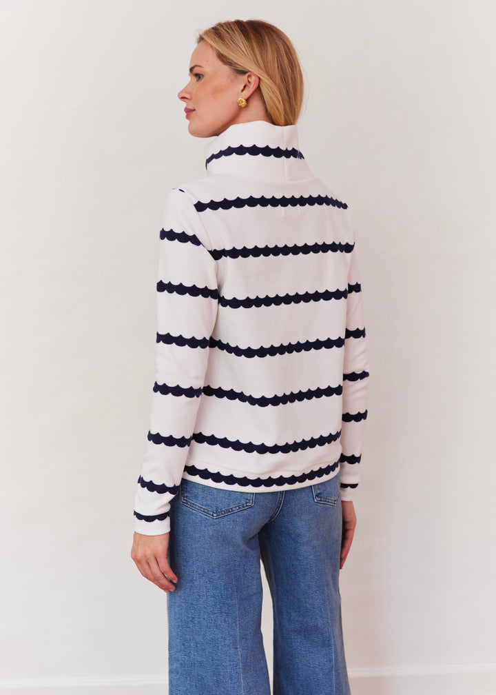 Park Slope Turtleneck in Terry Fleece (Navy Scallop Stripe)