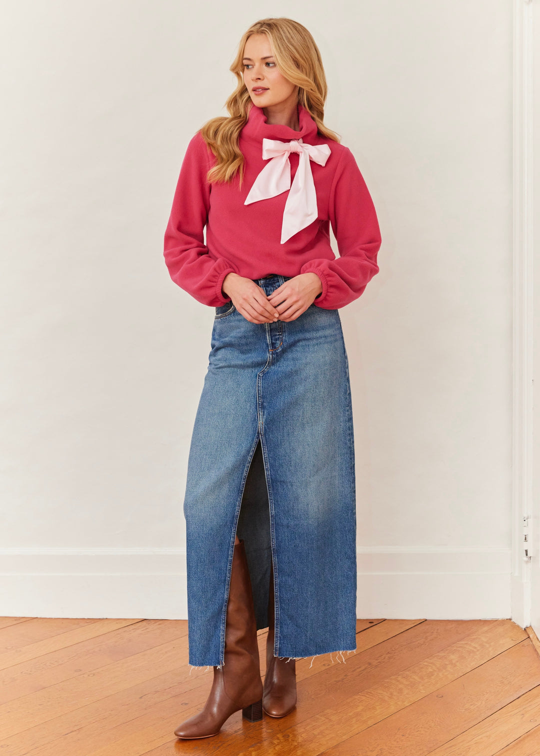 Peggy Bow Top in Vello Fleece (Berry)