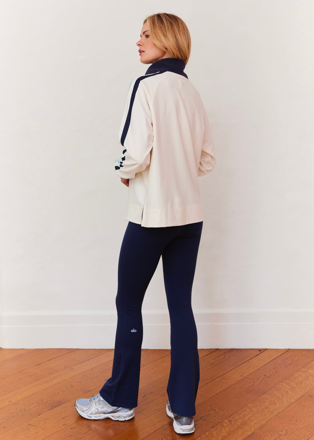 Phoebe Top in Terry Fleece (Cream with Navy and Crystal Blue Stripe)