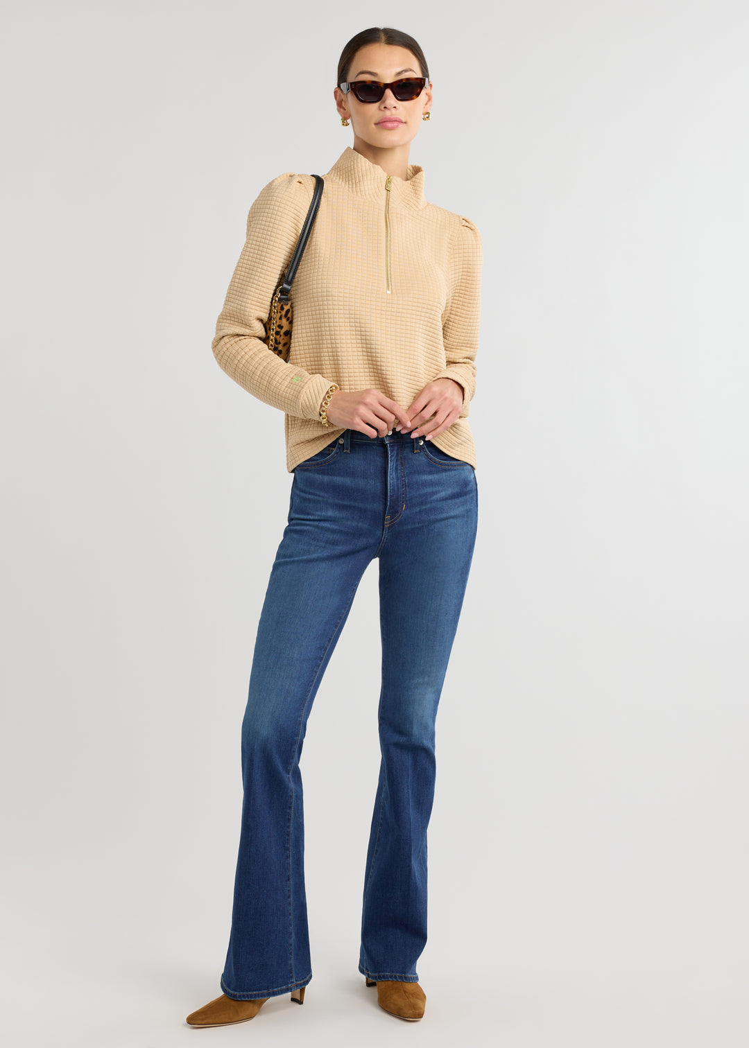 Sabrina Puff Sleeve Pullover in Waffle (Hazelnut)