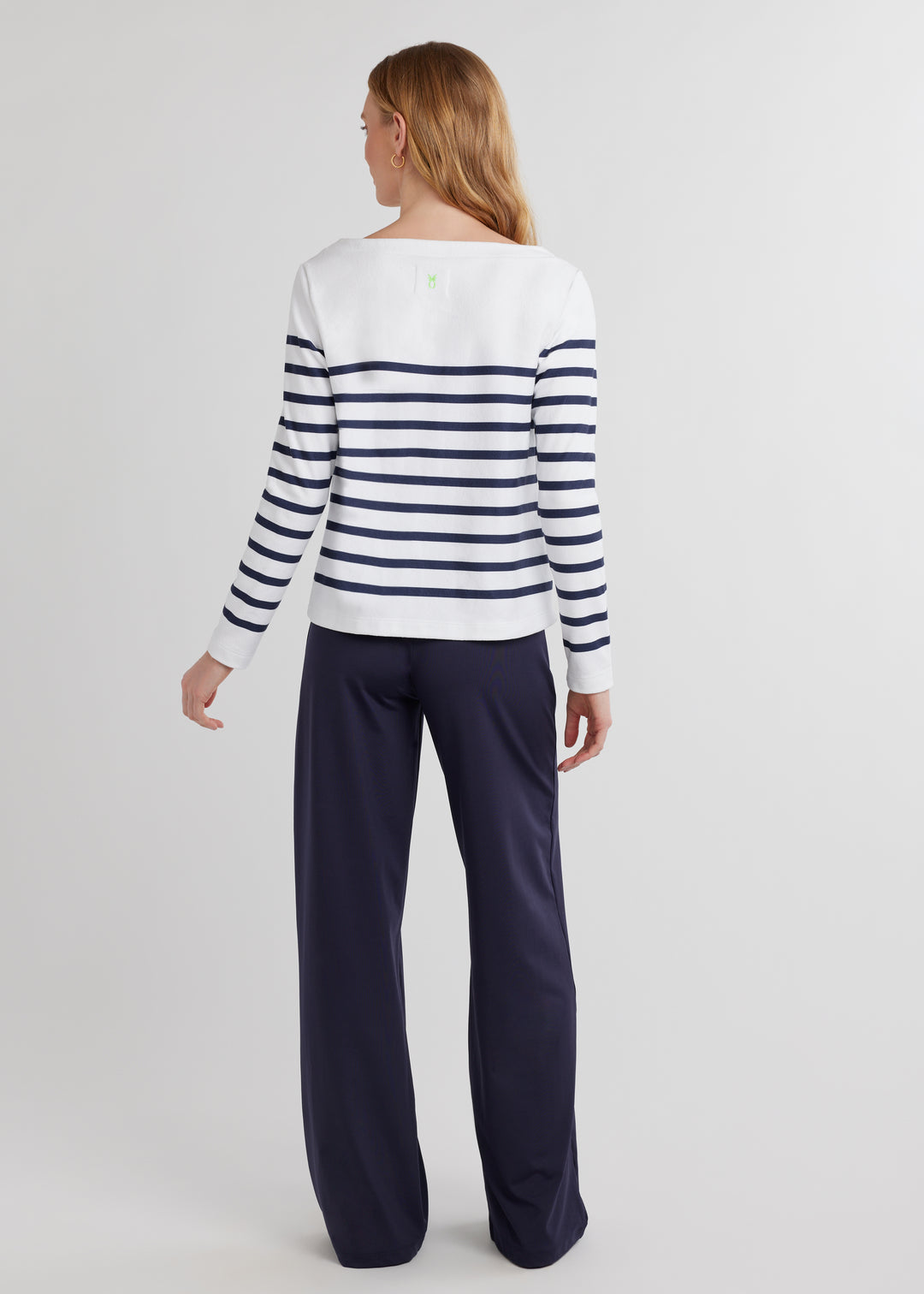 Saylor Boatneck in Terry Fleece (Navy/White Placed Stripe)