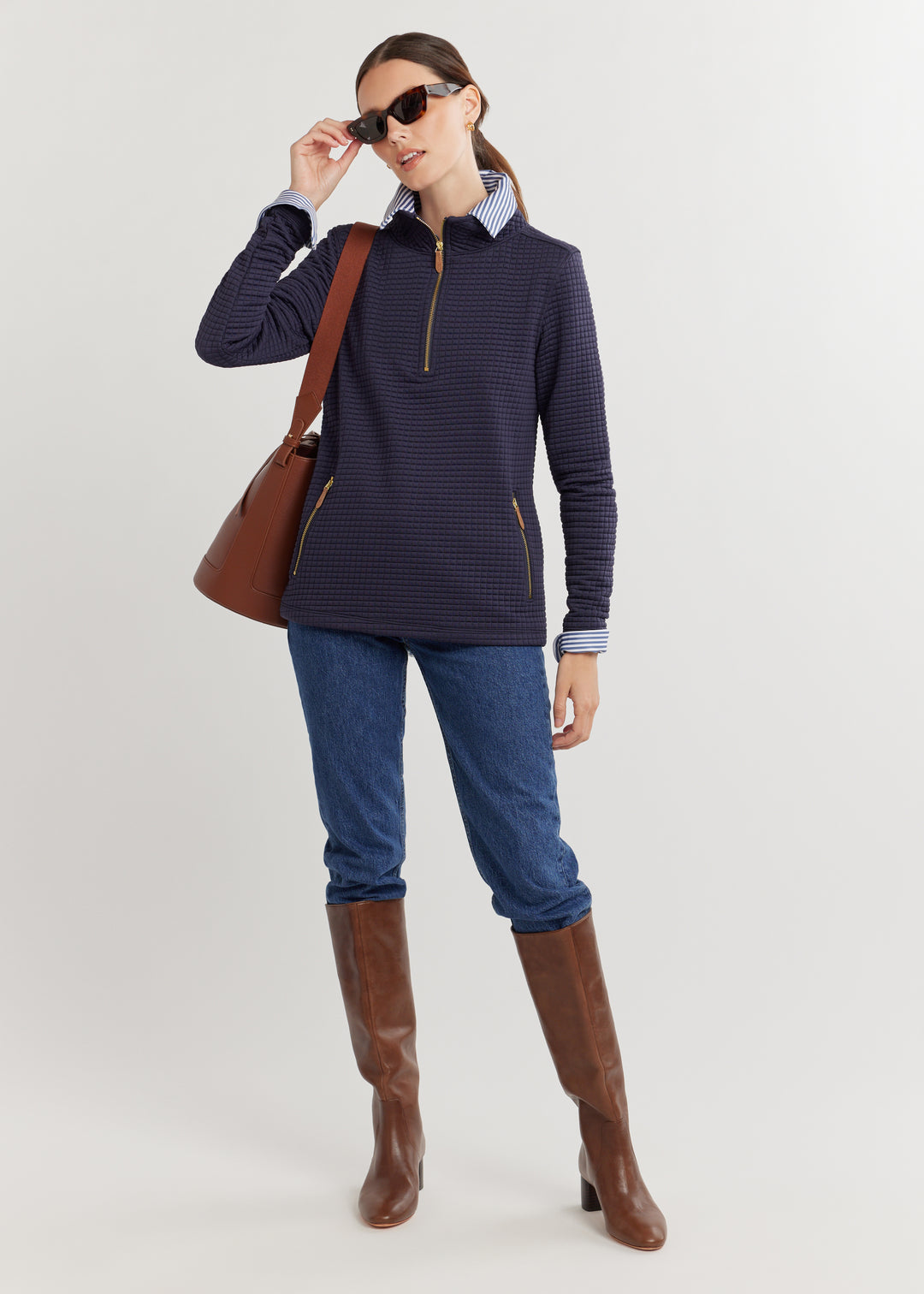 Smith Point Pullover in Waffle (Navy)