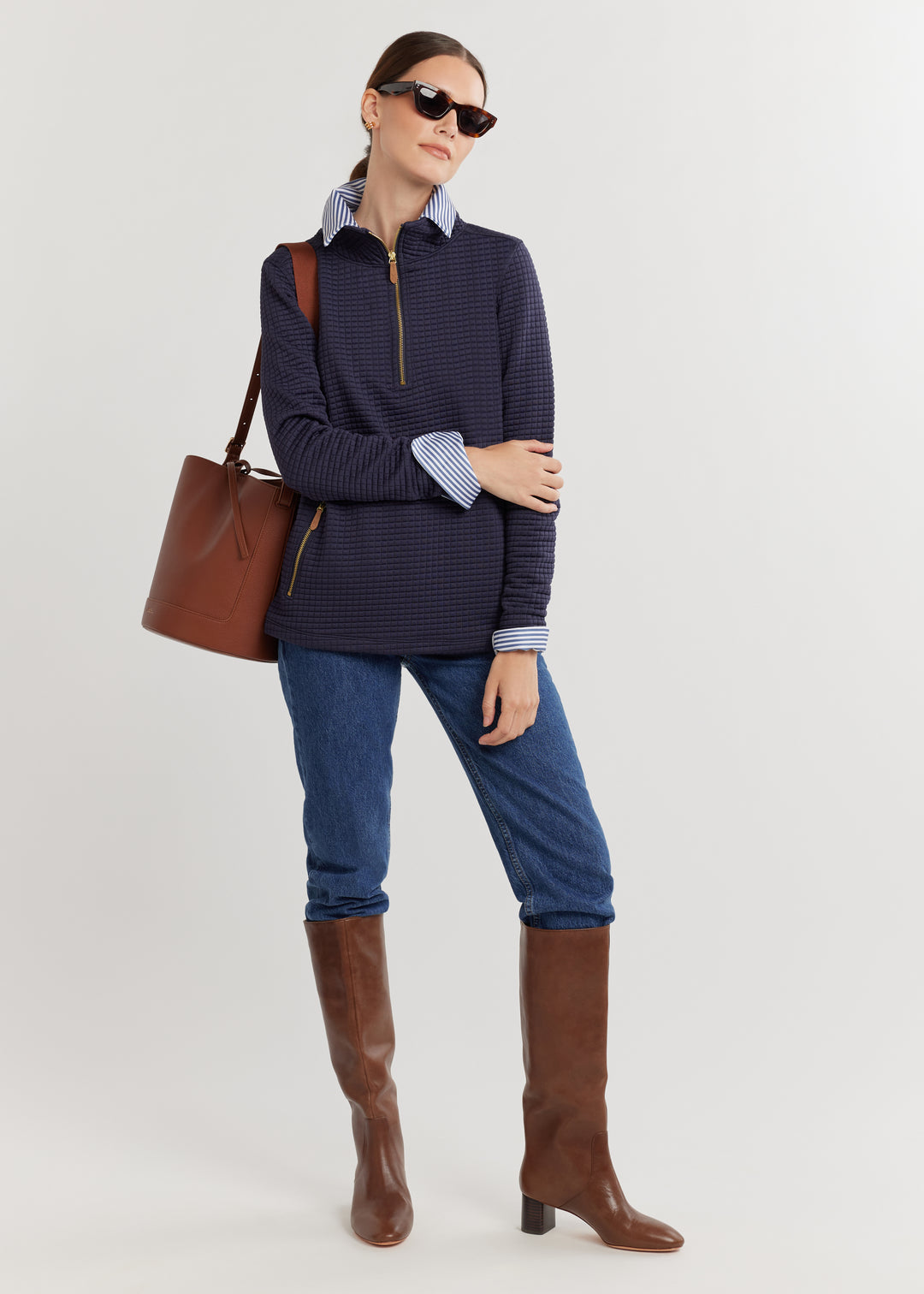 Smith Point Pullover in Waffle (Navy)