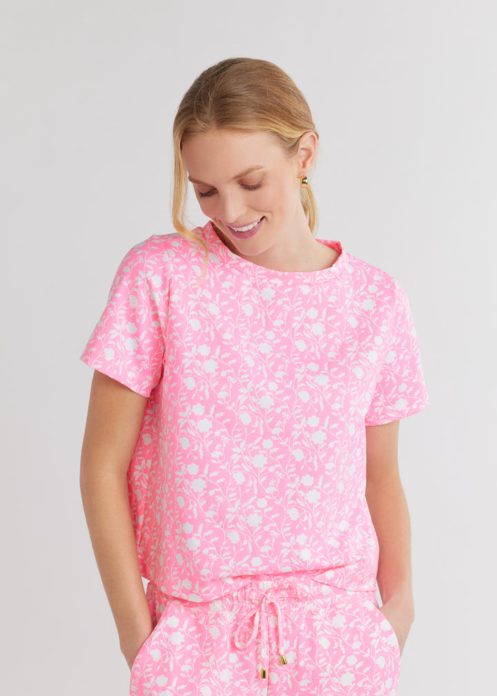 Surfside Crop Tee in Repreve® Stretch (Cotton Candy Floral)