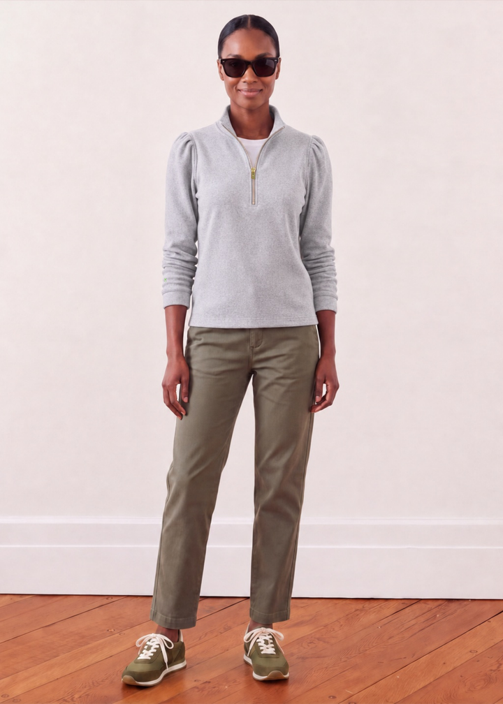 Sabrina Puff Sleeve Pullover in French Terry (Heather Grey)