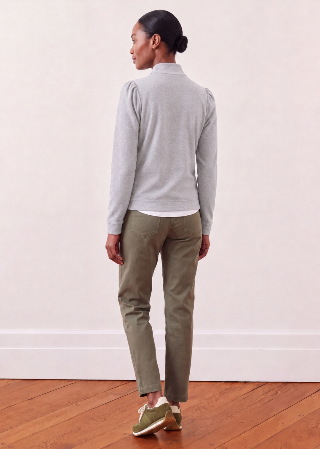 Sabrina Puff Sleeve Pullover in French Terry (Heather Grey)