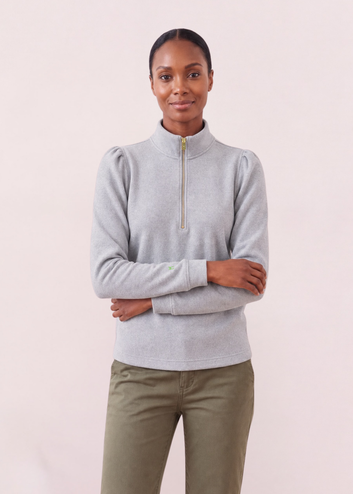 Sabrina Puff Sleeve Pullover in French Terry (Heather Grey)