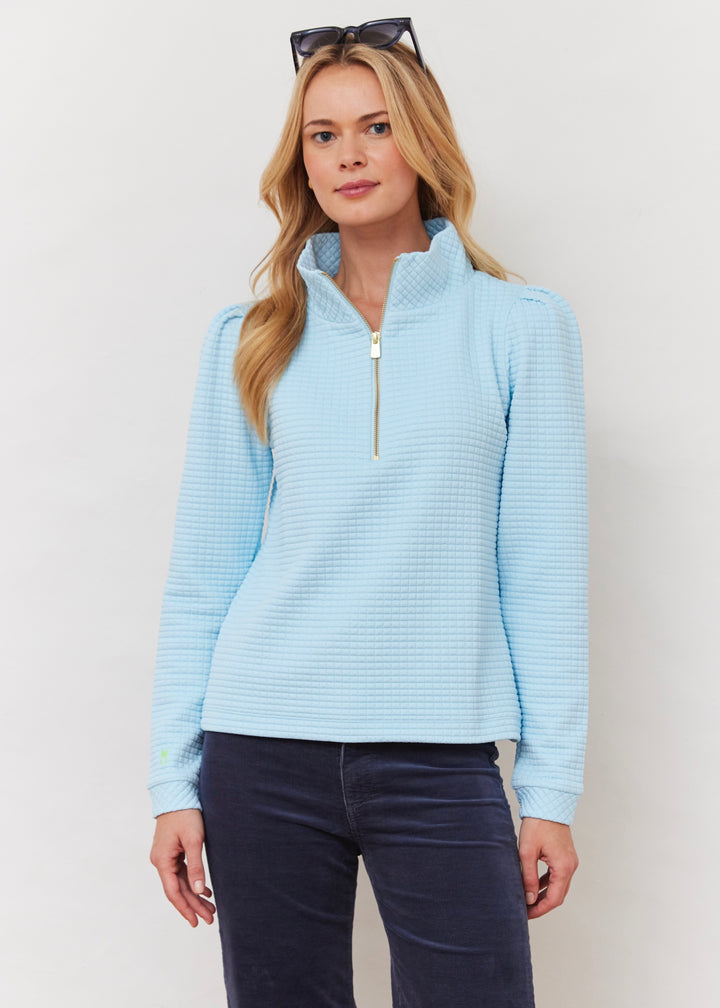 Sabrina Puff Sleeve Pullover in Waffle (Crystal Blue)