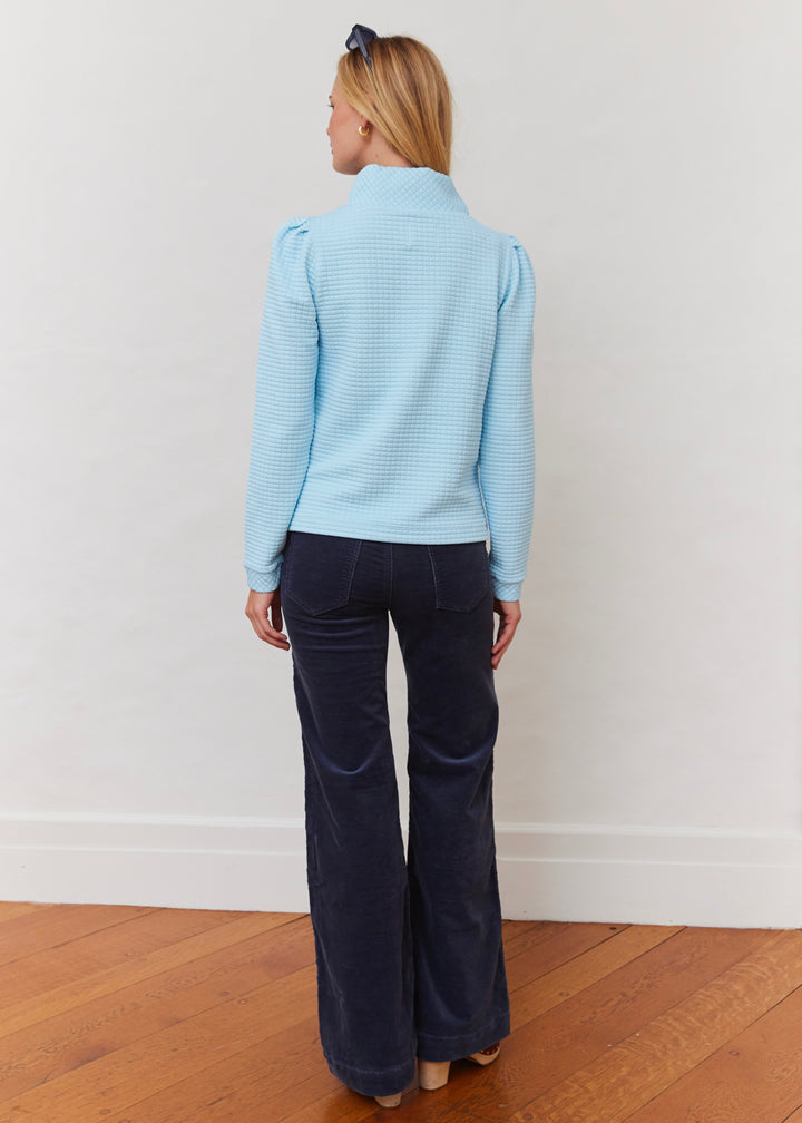 Sabrina Puff Sleeve Pullover in Waffle (Crystal Blue)