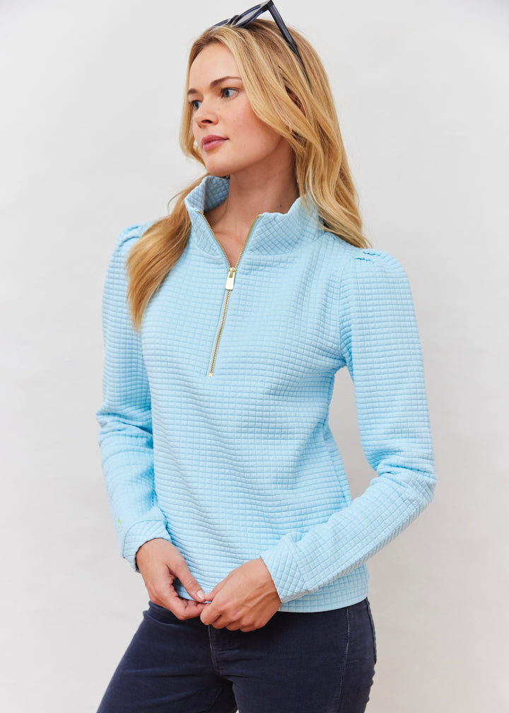 Sabrina Puff Sleeve Pullover in Waffle (Crystal Blue)