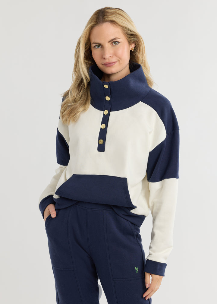 Townhill Pullover in French Terry (Cream/Navy)