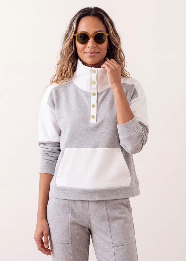Townhill Pullover in French Terry (Heather Grey/White)
