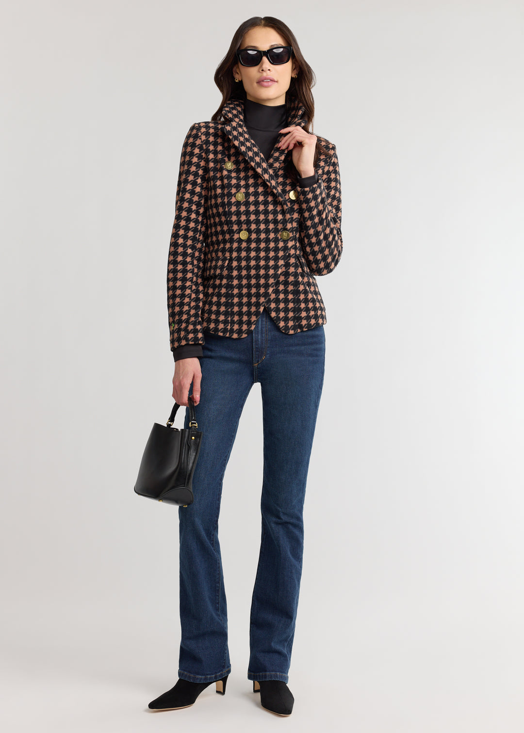 Uptown Blazer in Vello Fleece (Camel/Black Houndstooth)