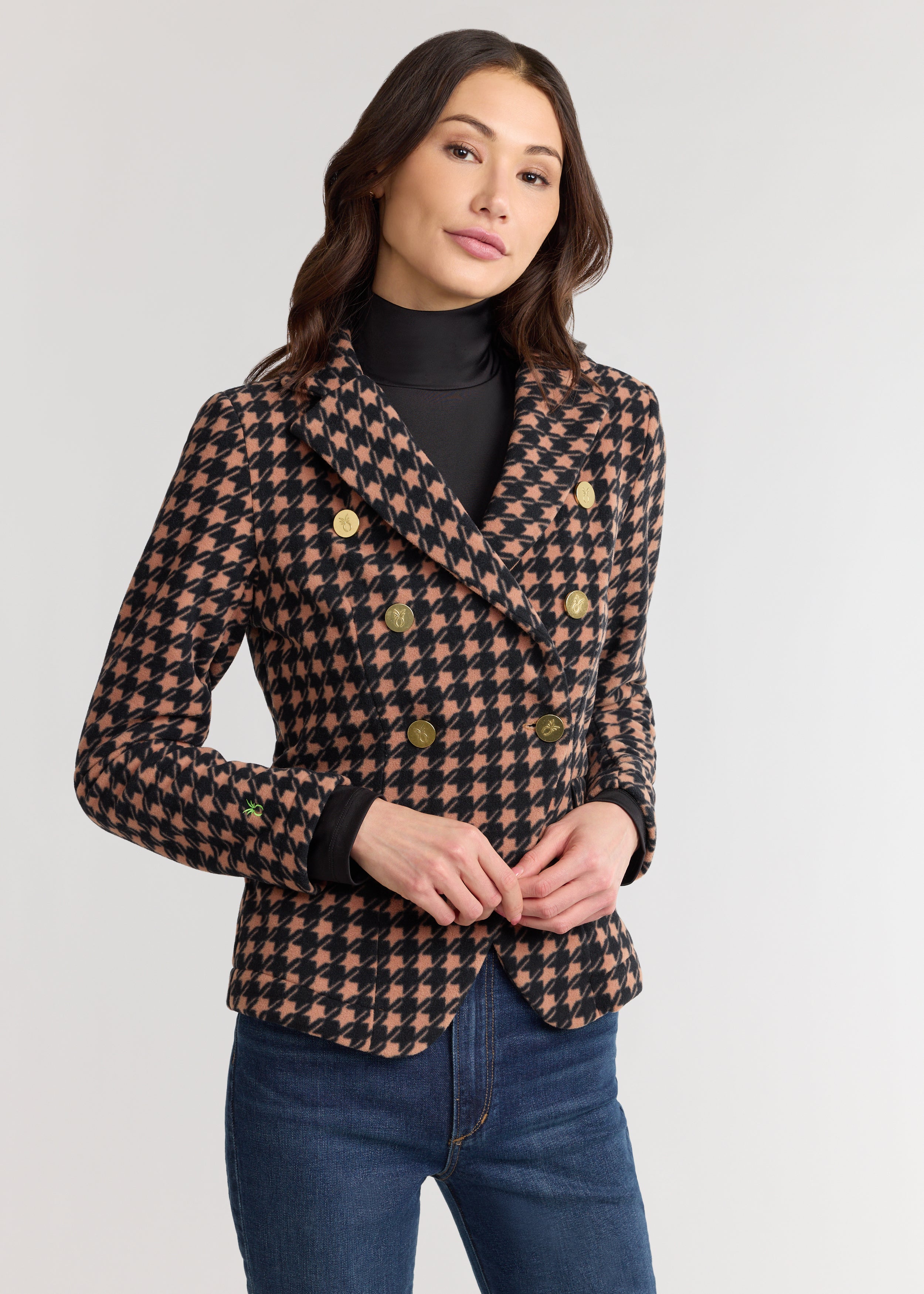 Uptown Blazer in Vello Fleece (Camel/Black Houndstooth) – Dudley