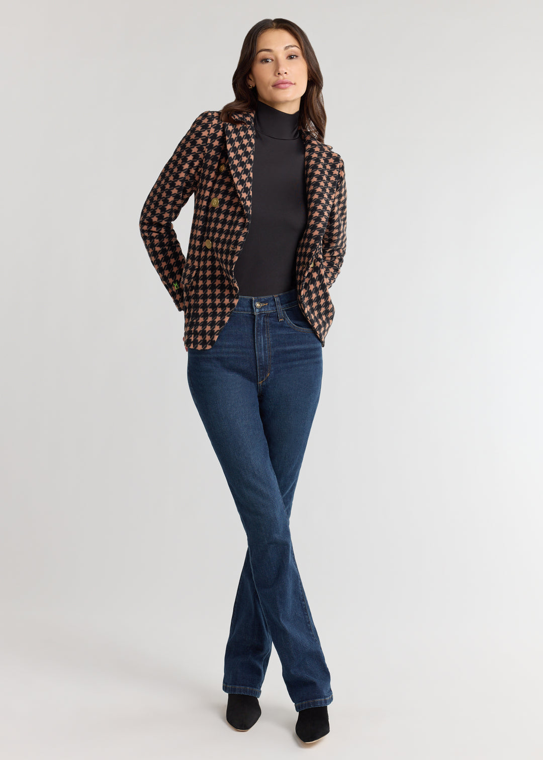 Uptown Blazer in Vello Fleece (Camel/Black Houndstooth)