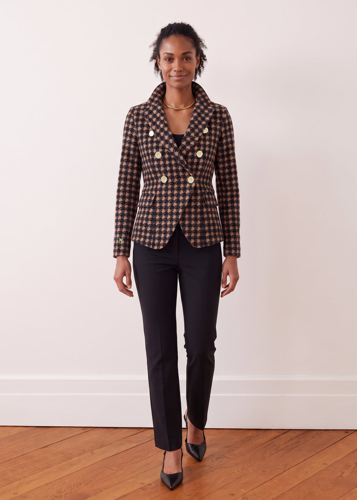 Uptown Blazer in Vello Fleece (Camel/Black Houndstooth)