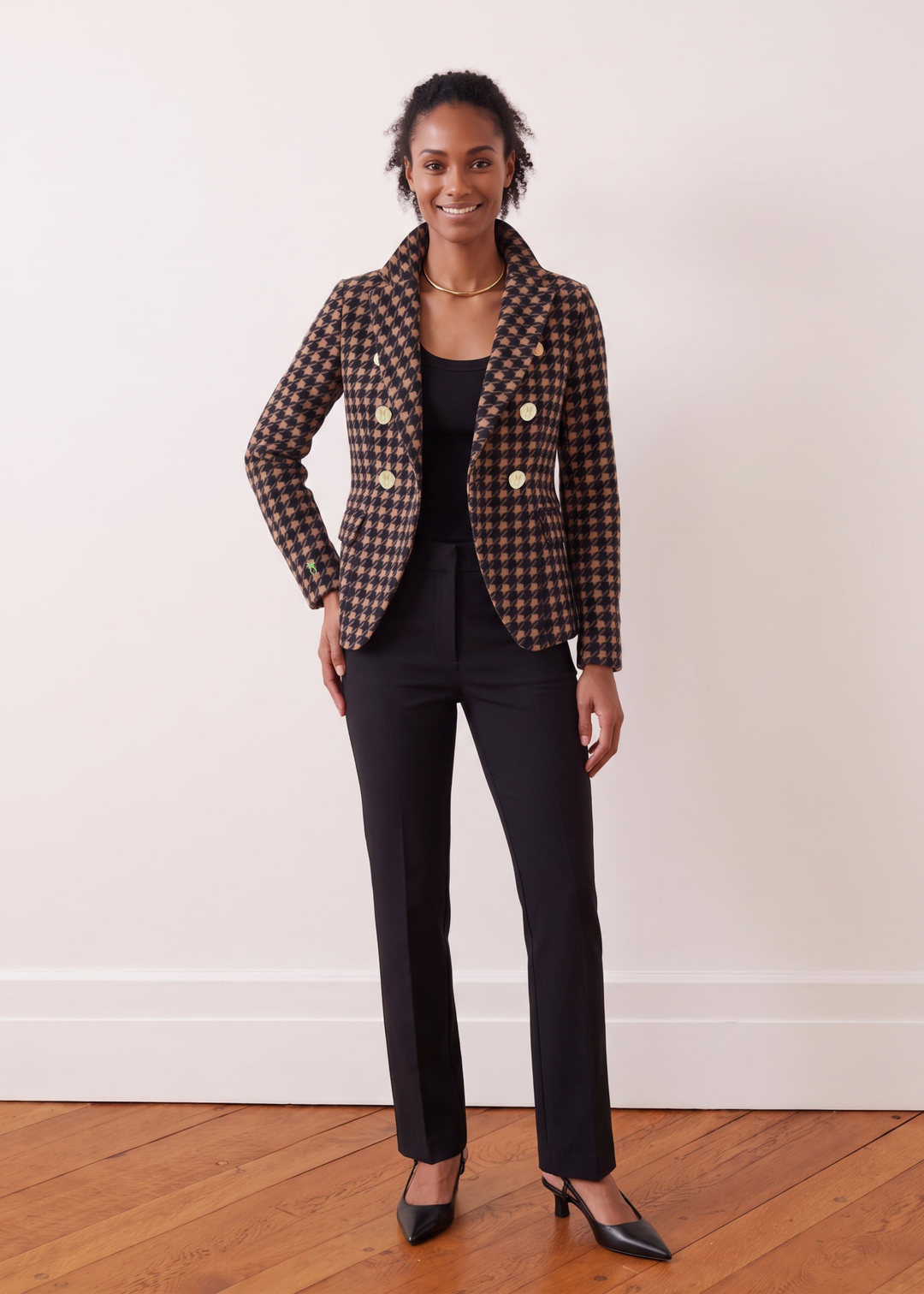 Uptown Blazer in Vello Fleece (Camel/Black Houndstooth)