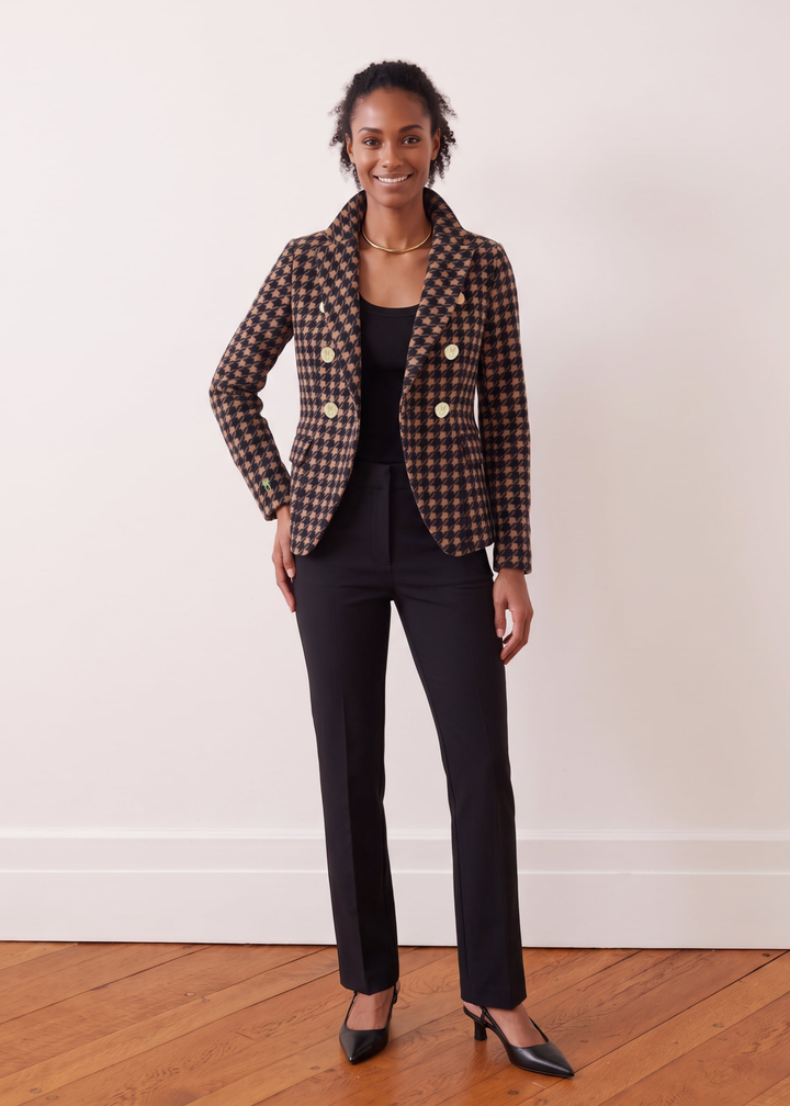 Uptown Blazer in Vello Fleece (Camel/Black Houndstooth)