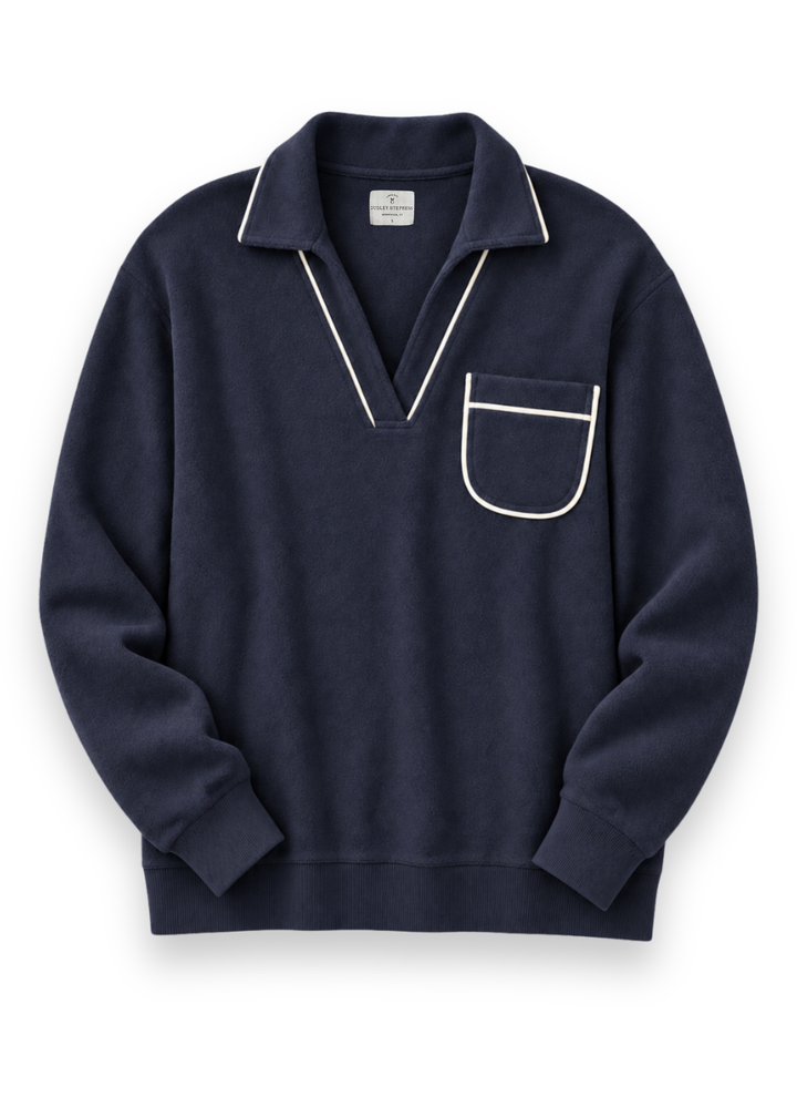 Vanderbilt V-Neck in Vello Fleece (Navy)