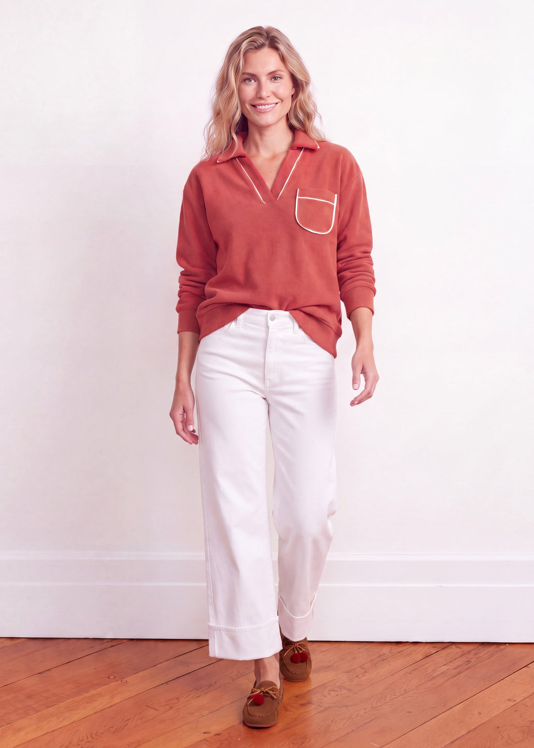 Vanderbilt V-Neck in Vello Fleece (Cinnamon)