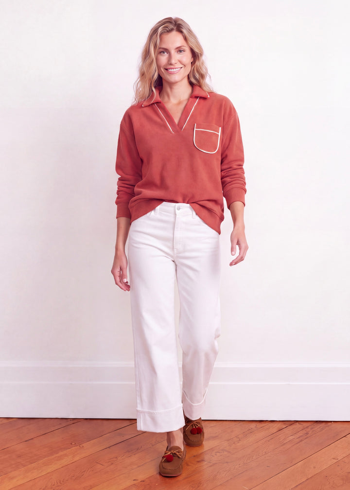 Vanderbilt V-Neck in Vello Fleece (Cinnamon)