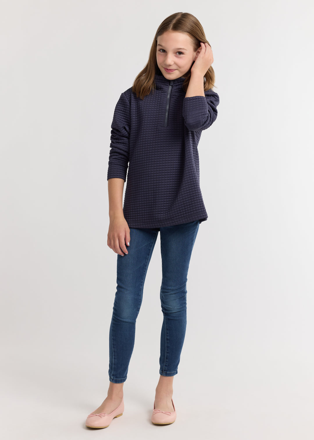 Kids Windabout Pullover in Waffle (Navy)