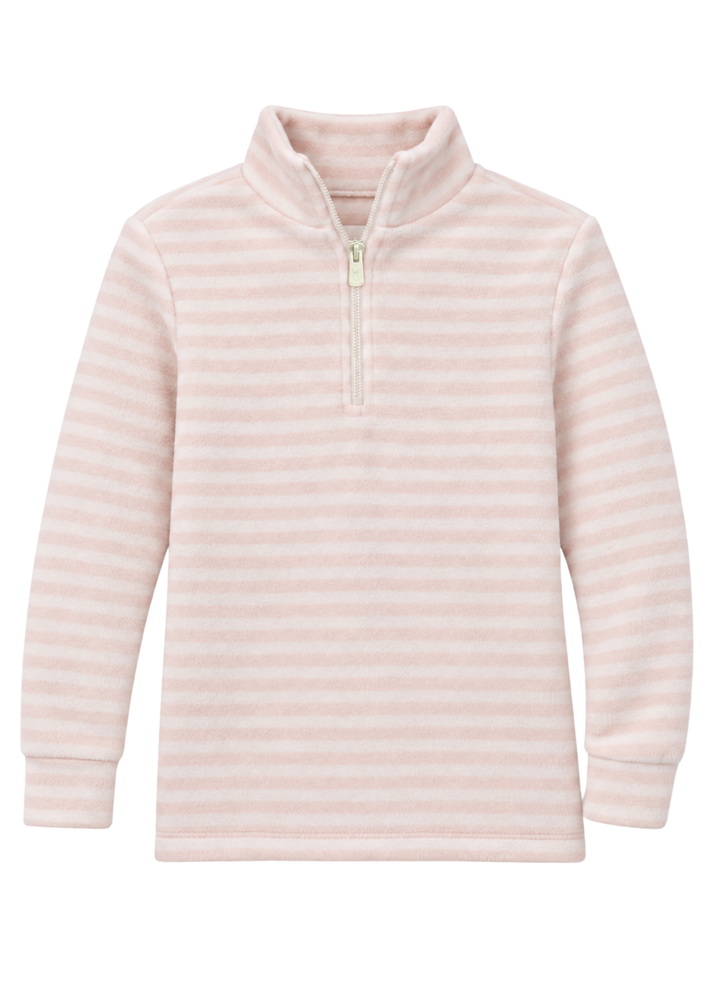 Kids Windabout Pullover in Vello Fleece (Powder Blush/Cream Stripe)
