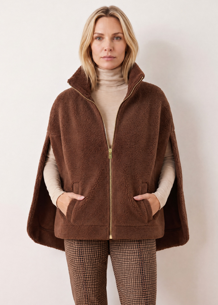 Ashford Poncho in Sherpa Fleece (Cocoa) – Dudley Stephens