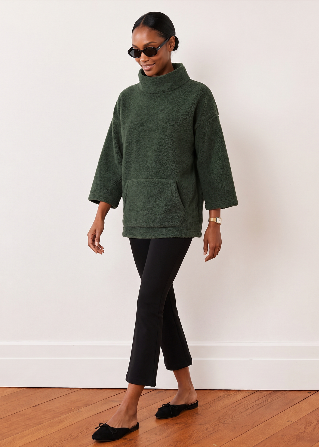 Avenue Poncho in Sherpa Fleece (Spruce)
