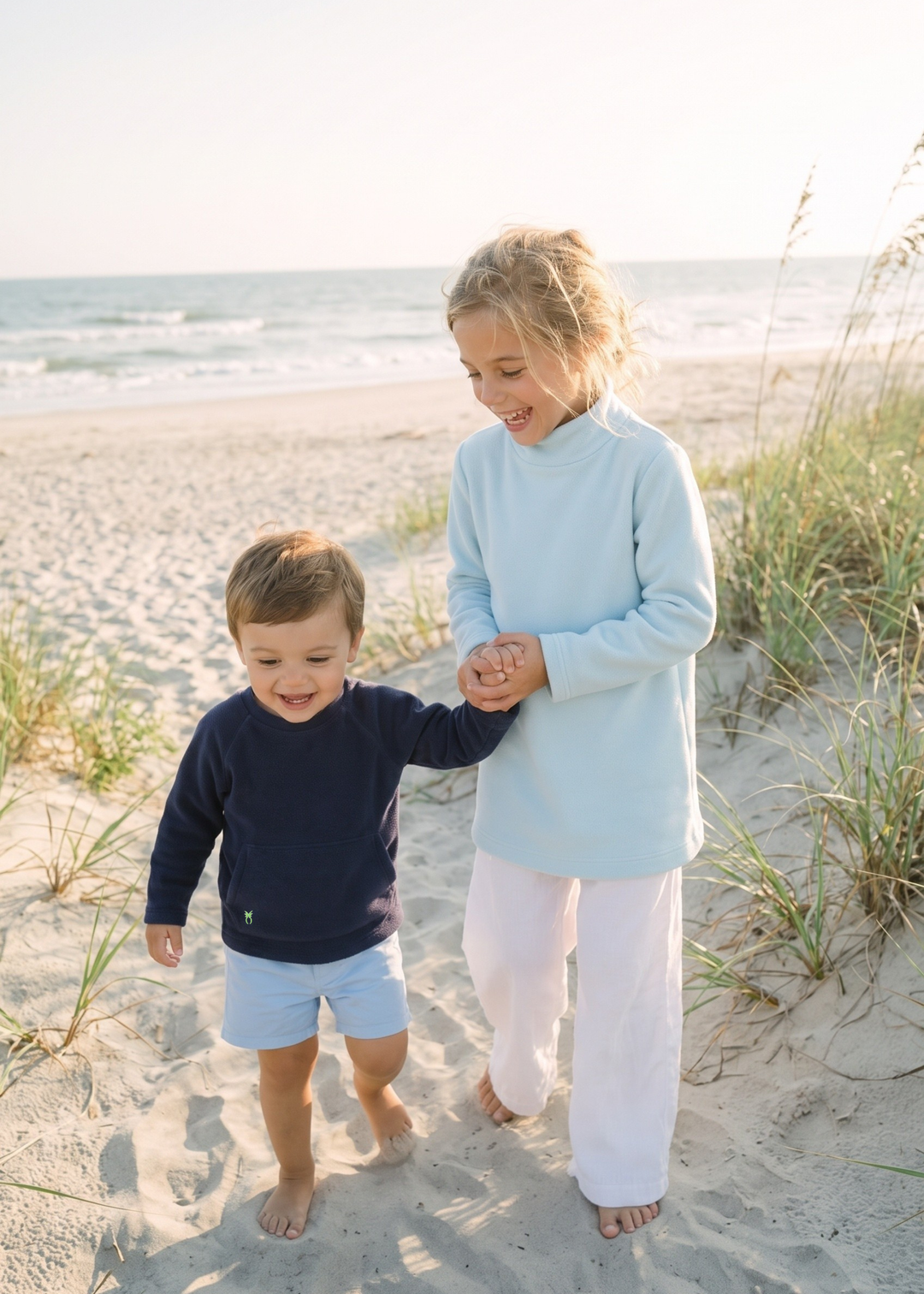 Greenbriar Girls Turtleneck in Vello Fleece (Ice Blue)