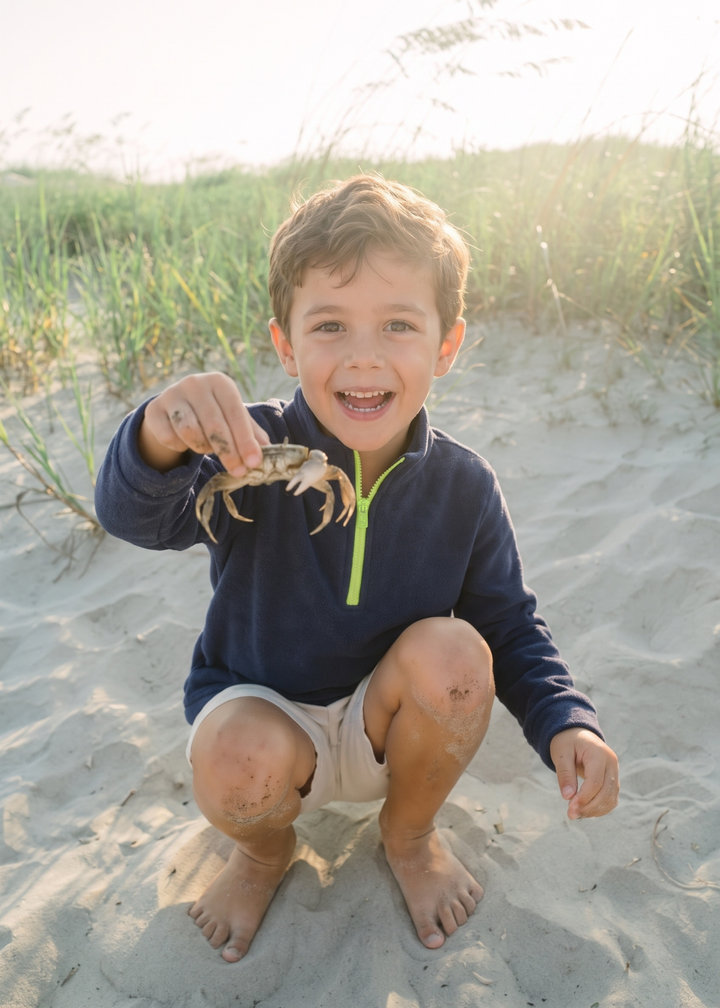 Kids Windabout Pullover in Vello Fleece (Navy)