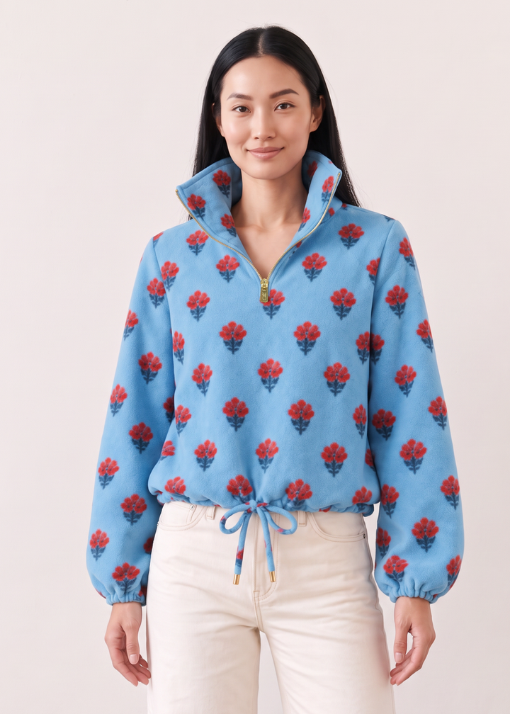 Boardwalk Pullover in Vello Fleece (Cottage Floral - Blue)