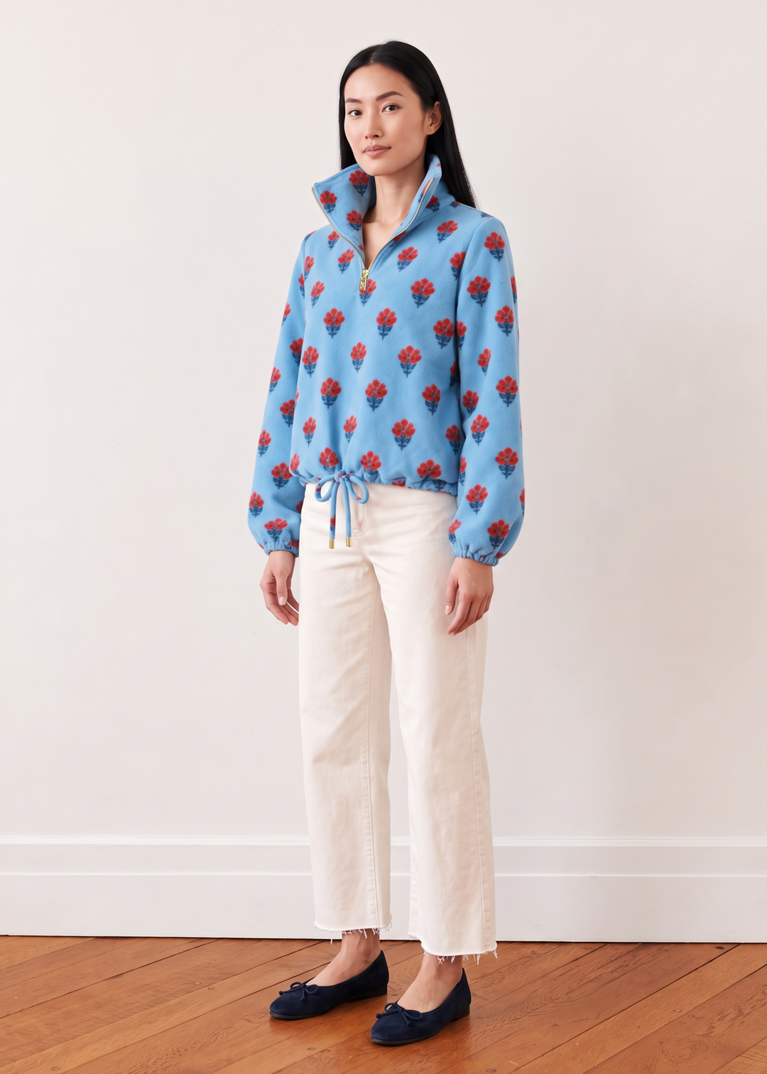 Boardwalk Pullover in Vello Fleece (Cottage Floral - Blue)