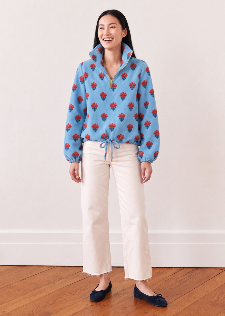 Boardwalk Pullover in Vello Fleece (Cottage Floral - Blue)