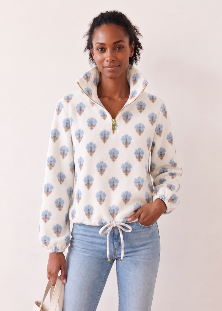 Boardwalk Pullover in Vello Fleece (Cottage Floral - Cream)