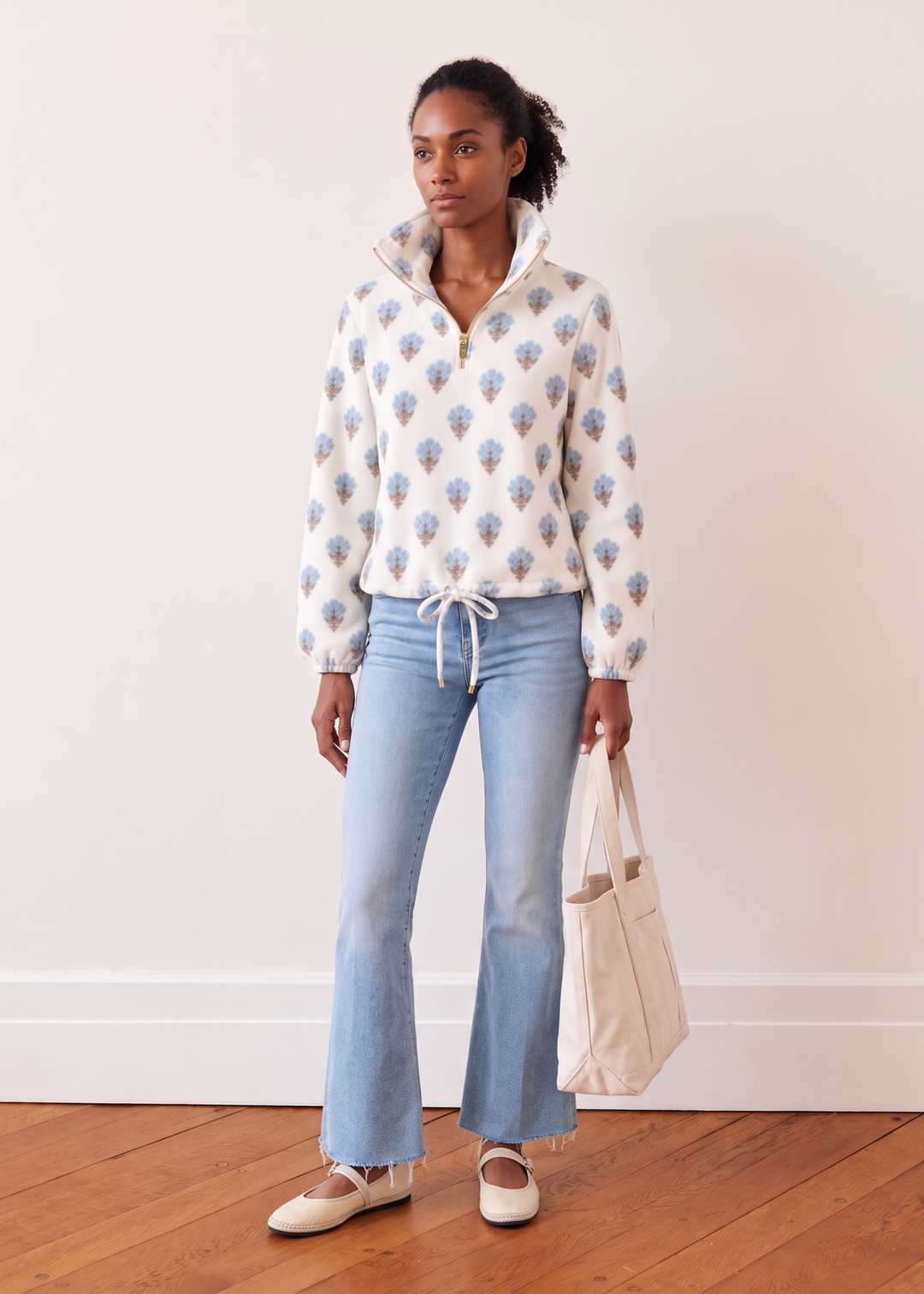 Boardwalk Pullover in Vello Fleece (Cottage Floral - Cream)