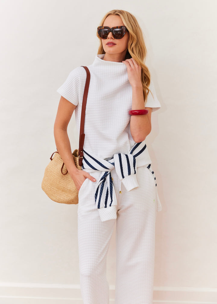 Bowery Mock Neck in Waffle (White)