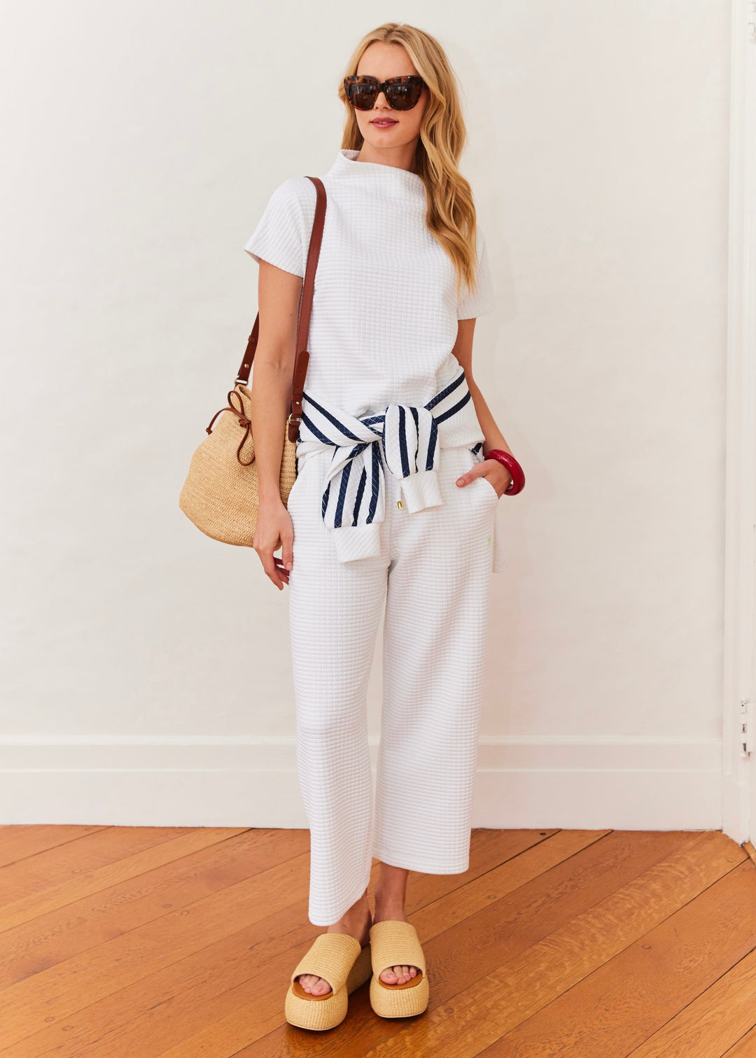 Bowery Mock Neck in Waffle (White)